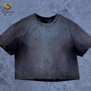 เสื้อยืดโอเวอร์ไซส์ทรงบ็อกซี่แบบครอป ผ้าคอตตอนวินเทจคุณภาพสูง ล้างสีดำแบบแอซิดวอช พิมพ์ลายกราฟิก หนานุ่ม - Product Image 1
