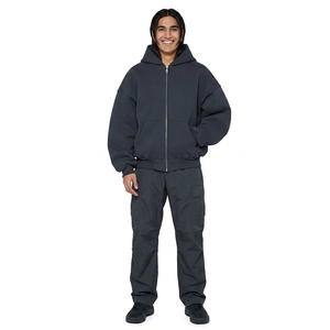 Personnalisé lourd coton goutte épaule vintage lavé hommes 500 Gsm boxy zip up sweat à capuche recadrée boxy double zippé sweats à capuche - Product Image 1