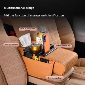Organisateur d'<span class=keywords><strong>accoudoir</strong></span> de voiture multifonctionnel 4 en 1, boîte de rangement, sac d'<span class=keywords><strong>accoudoir</strong></span> <span class=keywords><strong>central</strong></span> en cuir pour voiture avec porte-gobelet, boîte à mouchoirs - Product Image 2