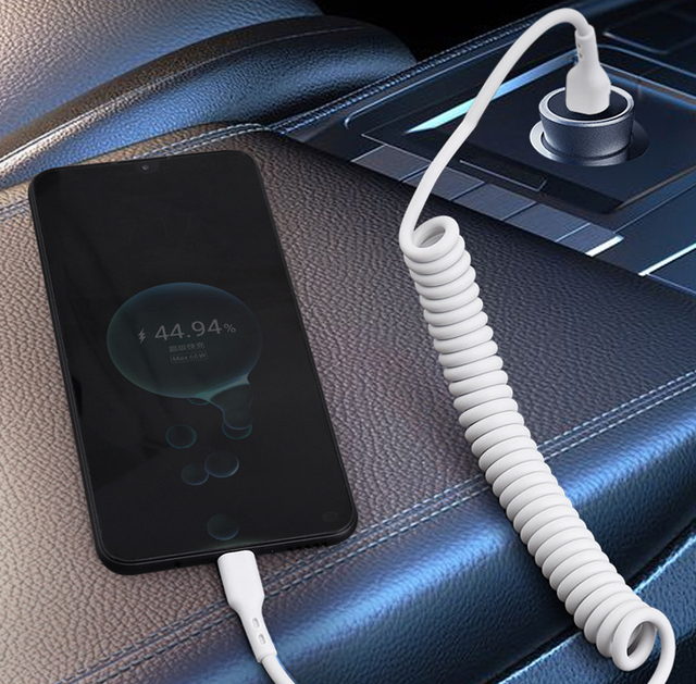 Wholesale Fast Data Charger Cord Coil Wired Retractable Cable Spring 3 in 1 PVC White Type C to C Cable for Android Phone Braid