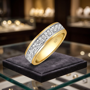 แหวนแต่งงานผู้ชาย SweetJew ประดับโมอิสซาไนต์ เงินแท้ 925 ชุบทองคำขาว 14K น้ำหนัก 1 กะรัต สี D ความใส VVS1 ทรงบริลเลียนท์ - Product Image 3