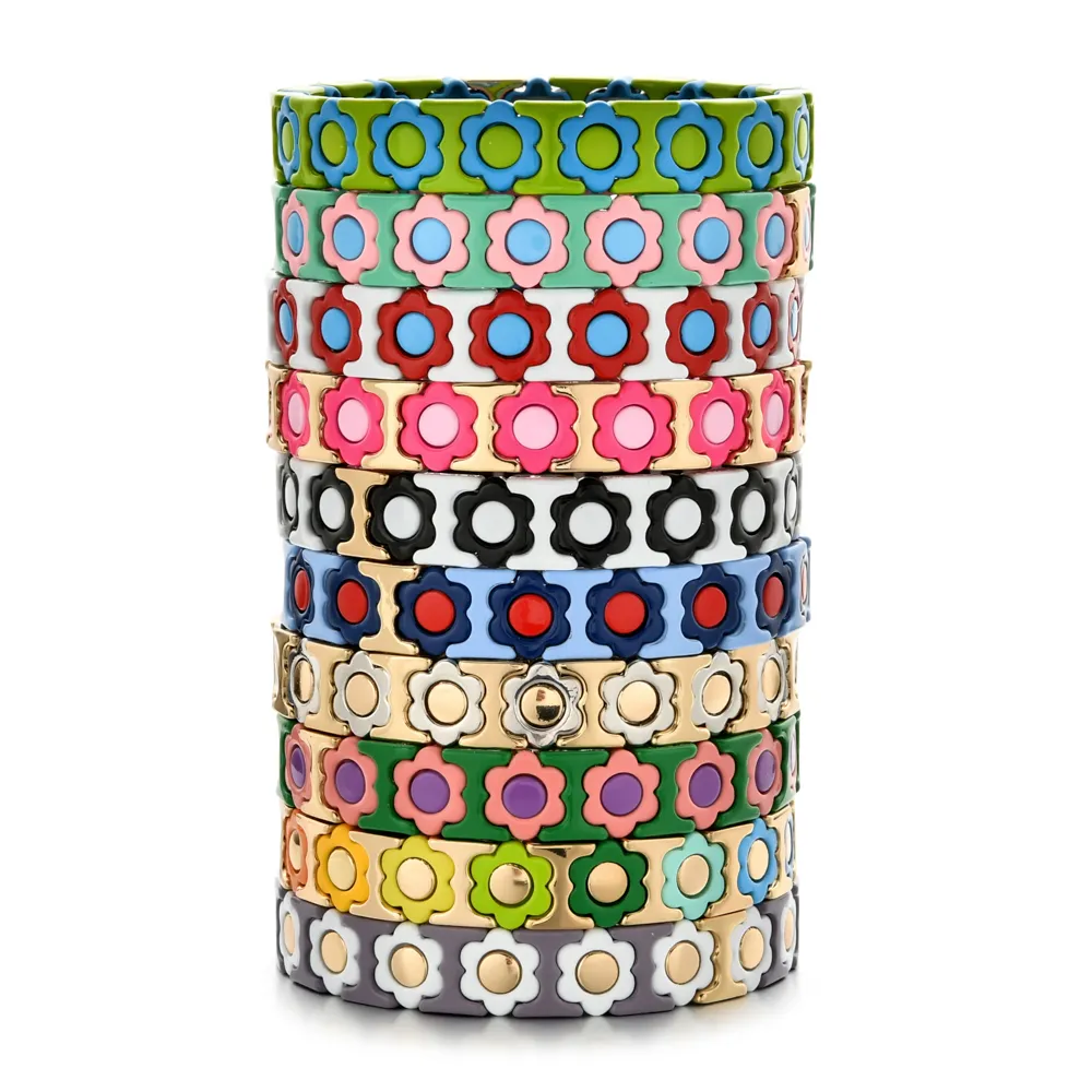 New Bangles Fashion Cute Flowers Daisy Bracelets Colorful Beaded Handmade Elastic Wristband Tile Bracelet for Women