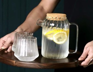 Elegante caraffa di vetro Premium con coperchio in legno elegante brocca per bevande per uso domestico per acqua fredda succo di tè freddo <span class=keywords><strong>limonata</strong></span> - Product Image 6