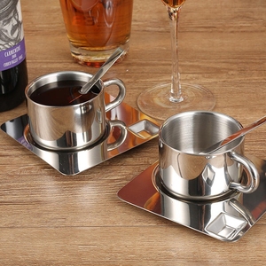 Juego creativo de tazas de café de acero inoxidable, platillo Simple, taza de té de agua y leche, producto de Metal para la escuela - Product Image 6