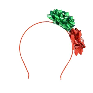 Лидер продаж, Рождественская повязка на голову для девочек с зелеными и красными цветами, детская ленточная повязка на голову, детская Праздничная Рождественская повязка для волос