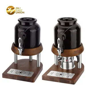 Commercial Price Ceramic Body Hot And Cold Milk Dispenser Coffee Urn With Wooden Base