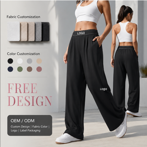 <span class=keywords><strong>Pantalon</strong></span> <span class=keywords><strong>large</strong></span> décontracté taille haute pour <span class=keywords><strong>femme</strong></span>, en satin avec nœud en dentelle, séchage rapide, respirant, coupe régulière, couleur unie - Product Image 2