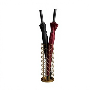 Luxury Gold Metal Umbrella Stand with Removable Drip Tray Geometric <b>Wire</b> Open Umbrella Holder <b>Rack</b> for Home Office Decor - Product Image 1