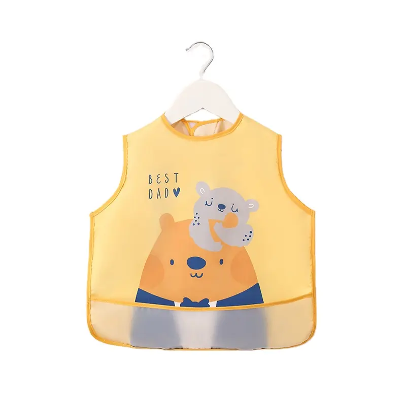 Groothandel Custom Logo Kids Waterdichte Mouwloze Kinderen Schorten Mode Voeding Spelen Goedkope Cartoon Baby Schort