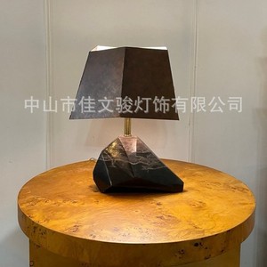 Postmodern Retro Marble Table Lamp With Stainless Steel Shade Led <b>Light</b> For Home Decor - Product Image 2