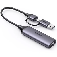 Tarjeta Capturadora de Video UGREEN HD-MI 1080P 60Hz, Adaptador HD-MI a USB Tipo C para PC, Cámara, Transmisión en Vivo y Grabación