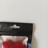Kemasan Kantong Plastik Mylar Holografik Hitam Cetak Kustom dengan Jendela, Mini, Anti Lembab, Resleting Gantung, PET/PE, Dilengkapi Ring Plastik