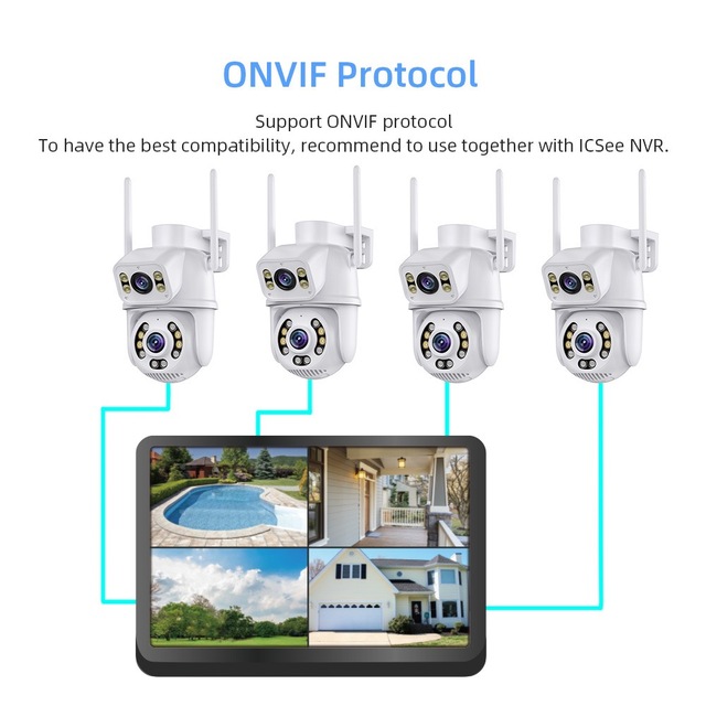 6MP 4CH 2 Lens Indoor Outdoor 10.1 Inch LCD NVR IP Surveil CCTV WiFi Camera System Kit ICSee Wireless Security Camera System
