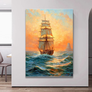 Bjg mare barca a <span class=keywords><strong>vela</strong></span> alba arenaria decorazioni per <span class=keywords><strong>la</strong></span> casa sofà sfondo da parete in cristallo arte decorazione murale - Product Image 5