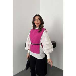 Conjunto de Camisa y Poncho con Cinturón Color Fucsia para Mujer al por Mayor, Chalecos y Cinturones - Product Image 4