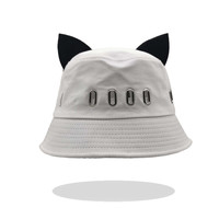 Chapeau seau noir avec oreilles de renard et chat mignon pour femmes, chapeau de pêcheur pour femmes avec anneaux en métal et logo personnalisé, vente en gros
