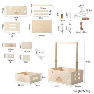 PTZ2280 Cesto Appendiabiti in Legno per Bambini Sunrise, Capacità 25L, 43x28.8x57cm, Cesto Portaoggetti per Neonati, Regalo - Product Image 6