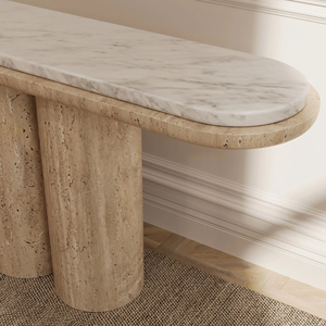 Tavolo Console Cavallo KUMUSI FURNITURE con Base in Travertino e Piano in Marmo Arabescato - Product Image 5
