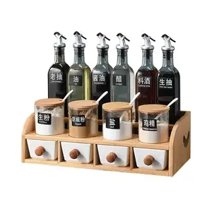 Groothandel volledige set kruiden-Huishouden Set Kruiden Doos Fles Olie Pot Zout Suiker Container Volledige Keuken Levert Opbergdoos