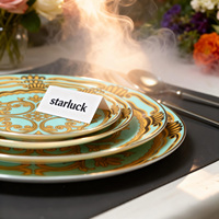 Assiettes en Porcelaine Fine de Luxe à Motif Baroque Turquoise Doré – Vaisselle en Céramique pour Mariages, Restaurants et Décoration Intérieure – Vente en Gros