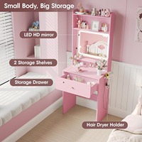 Meilleures ventes FSC : Ensemble de coiffeuses modernes roses avec éclairage LED, panneau en bois, table de maquillage, rangement et chaise pour chambre à coucher