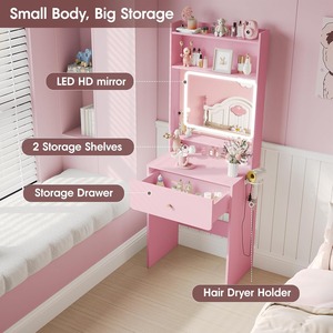 Meilleures ventes FSC : Ensemble de coiffeuses modernes et lumineuses roses, petites, <span class=keywords><strong>avec</strong></span> panneau en bois, table de maquillage, rangement, chaise et station de recharge - Product Image 6