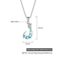 Collier Hawaïen en Argent Sterling 925 Plaqué Rhodium avec Opale Turquoise et Hameçon pour Femme