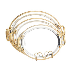 Nordic Style Luxury Metal <b>Tray</b> with Gold Handle Oval <b>Mirror</b> Storage <b>Tray</b> for Living Room Coffee Table - Product Image 2