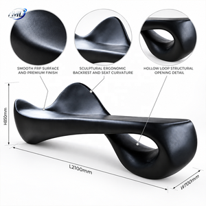 Banco de Patio Moderno de Fibra de Vidrio Negro, 2 Asientos, Diseño Curvo, Asientos para Exteriores, Duradero - Product Image 3