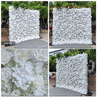 Produit le plus populaire de DKB, panneau de fleurs artificielles, rose blanche et gypsophile, toile de fond murale de fleurs artificielles, 8 pieds x 8 pieds
