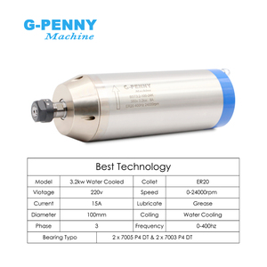 ชุดแกนหมุนระบายความร้อนด้วยน้ำ G-penny 3.2KW ER20 <span class=keywords><strong>D100</strong></span> 220v/380v แบบหัวกระสุน กันน้ำ พร้อมอินเวอร์เตอร์ Fuling, ขายึด, และปั๊มน้ำ - Product Image 2