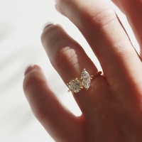 Toi et Moi Bague de Fiançailles et de Mariage Classique en Argent Sterling 925 avec Double Pierre Moissanite Taille Marquise Certifiée Sertie à Griffes