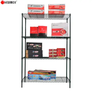 Ventilated 4 Tier Nsf Powder Coat Coating Black Wire Shelf Shelving For Store Display