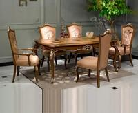 Französisches Massivholz-Esszimmer-Set mit 6 Stühlen, Antiker Handgeschnitzter Esstisch mit Blattgold für Zuhause und Restaurant, Individuelle Anpassung Möglich