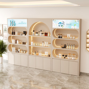 Vitrina minimalista para salón con iluminación LED y múltiples espacios de almacenamiento para productos de belleza - Product Image 4