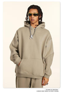 Boxy Vintage Distressed Broderie Hommes Lavage à l'acide Sweat à capuche court surdimensionné Fabricant Personnalisé Eco-textiles Pull en tissu vert - Product Image 4