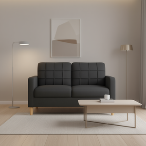 2 Seater Dark Grey Polyester <b>Sofa</b> 55.1 In Seat Width Tufted Back Wooden <b>Legs</b> Modern Living Room Furniture Durable - Product Image 2