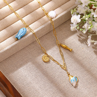 Collar Serie Océano en OFERTA, Chapado en Oro de 18K, Acero Inoxidable, Decoración de Conchas y Perlas, Cadena de Clip, para Mujer, Ideal para Regalo