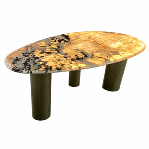 Table à manger personnalisée en quartz Pandora rétroéclairé, plateau ovale, style moderne, 6 places, pieds en métal, mobilier en pierre - Product Image 2