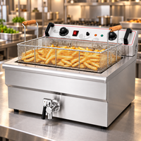 Commerciële elektrische friteuse 30L 6000W grote enkele tank aanrechtmodel roestvrijstalen friteuse met mandje, afvoerkraan en temperatuurregeling