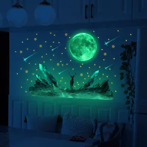 PVC Fluorescent Stickers Custom Glow In Dark the Stars and Moon Wall Sticker Home Decoration DIY 3D Luminous Wall Sticker