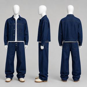 Ensemble de vêtements en jean pour <span class=keywords><strong>homme</strong></span> personnalisé, 2 pièces, veste en jean et pantalon pour <span class=keywords><strong>homme</strong></span>, style streetwear - Product Image 2