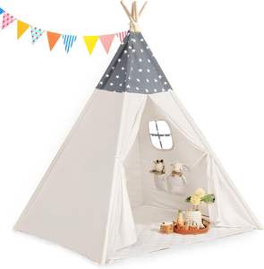 <b>Kids</b> Cotton Canvas Indoor <b>Play</b> <b>Tent</b> Teepee <b>Tent</b> with Star Lights, Banner & Carry Bag, Stars Design - Product Image 2