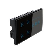 XZJ WIFI UK 110-220V Commutateur 4 voies Contrôleur de vitesse du ventilateur Verre trempé Mur tactile Commutateurs intelligents