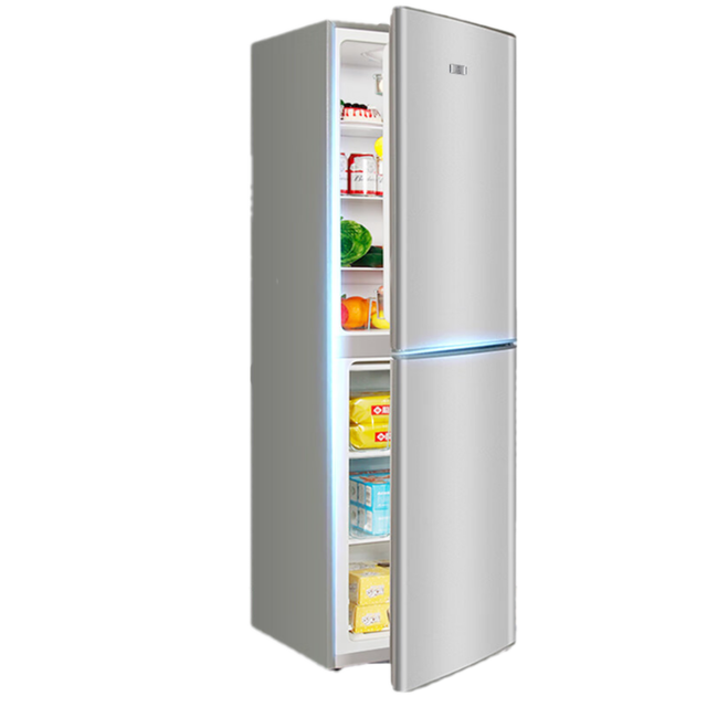 228L Stainless Steel Smart Home Double-Door Electric Freezer Bottom-Freezer Refrigerator for Households and Hotels