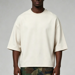 T-shirts pour hommes en coton Pima avec impression personnalisée sur le dos, col rond côtelé, épaules tombantes, style streetwear - Product Image 4