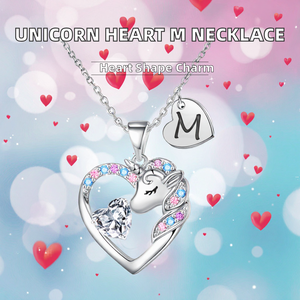 IEFRICH Collana con cuore di unicorno in ottone e cristallo con iniziale M, regalo per ragazze dai 4 ai 12 anni - Product Image 2