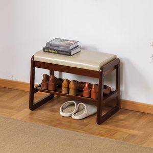 2-Tier rắn gỗ chân lối vào giày băng ghế dự bị với đệm ghế và lưu trữ Kệ trang trí gỗ sồi 20.9 "W - Product Image 3