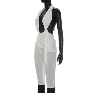 Viviblook C26JP127 Combinaison sexy pour femme, nouvelle collection été, couleur unie, bretelles halter, dos nu, une pièce, pour femmes - Product Image 4