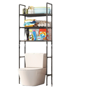 ชั้นวางชักโครกโลหะแบบเรียบพร้อมชั้นวางอ่างล้างหน้าแบบไม่เจาะรูที่เก็บของในห้องน้ำแบบตั้งพื้นสำหรับภาชนะใส่อาหาร - Product Image 1